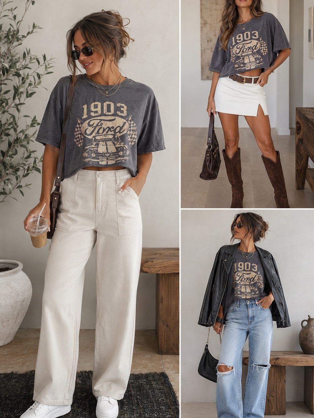 Vintage Ford Racing Graphic Tee Size Large |Oversized Distressed Cropped T-Shirt